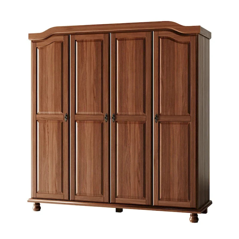 Armoire Kyle à 4 portes en bois massif à 100 %, avec portes en bois massif ou miroir