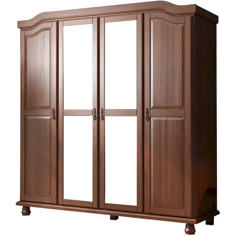 Armoire Kyle à 4 portes en bois massif à 100 %, avec portes en bois massif ou miroir