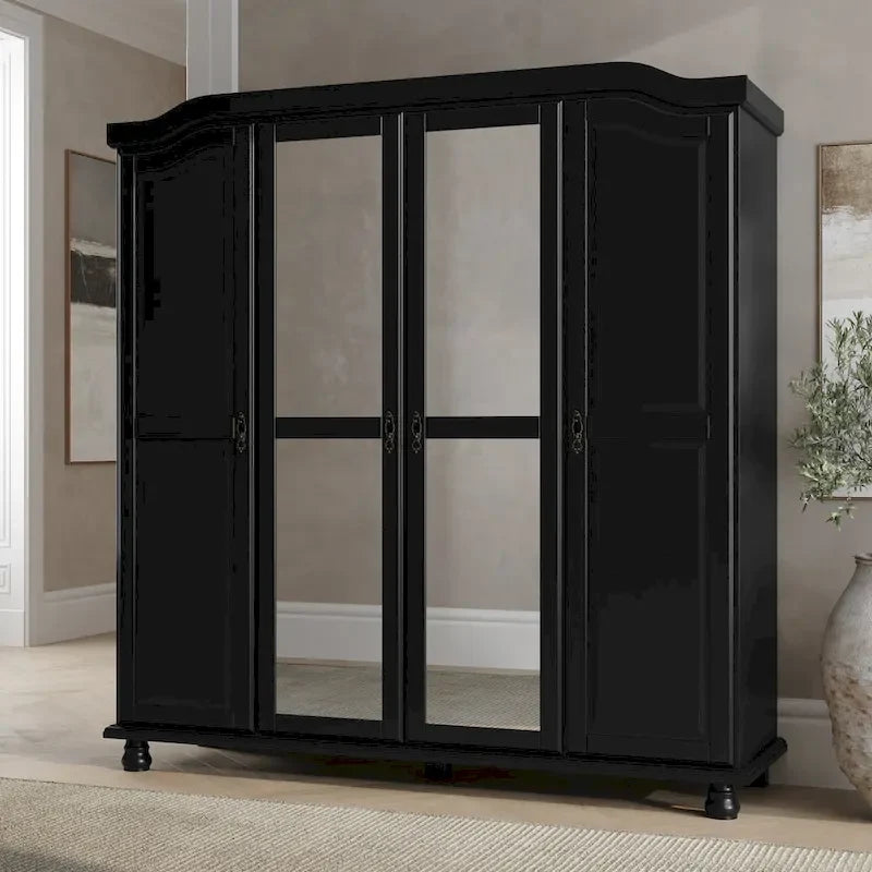 Armoire Kyle à 4 portes en bois massif à 100 %, avec portes en bois massif ou miroir