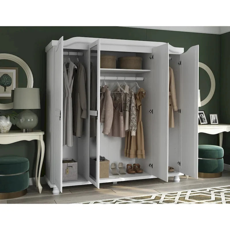Armoire Kyle à 4 portes en bois massif à 100 %, avec portes en bois massif ou miroir