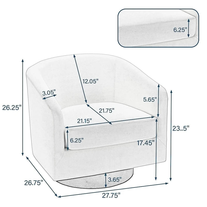Fauteuils d’appoint modernes pivotants à 360°, fauteuils tonneau avec accoudoirs