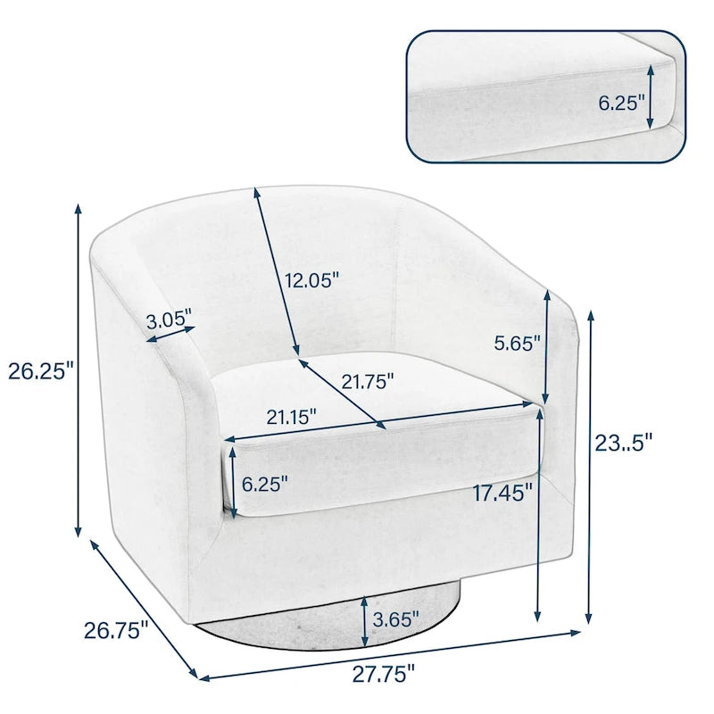 Fauteuils d’appoint modernes pivotants à 360°, fauteuils tonneau avec accoudoirs