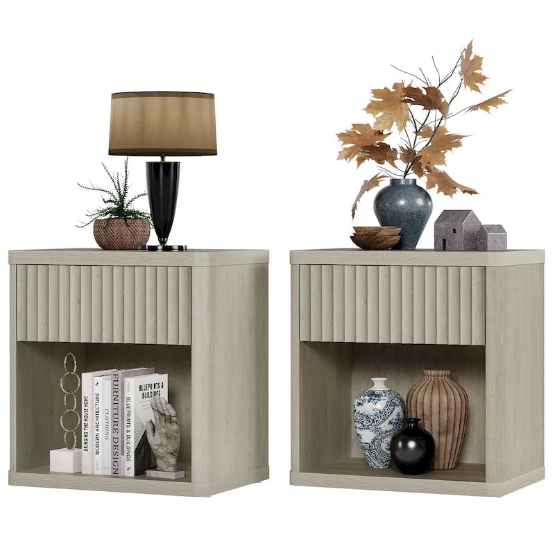 SICOTAS Set of 2 Nightstand with 1 Drawer and Open Storage