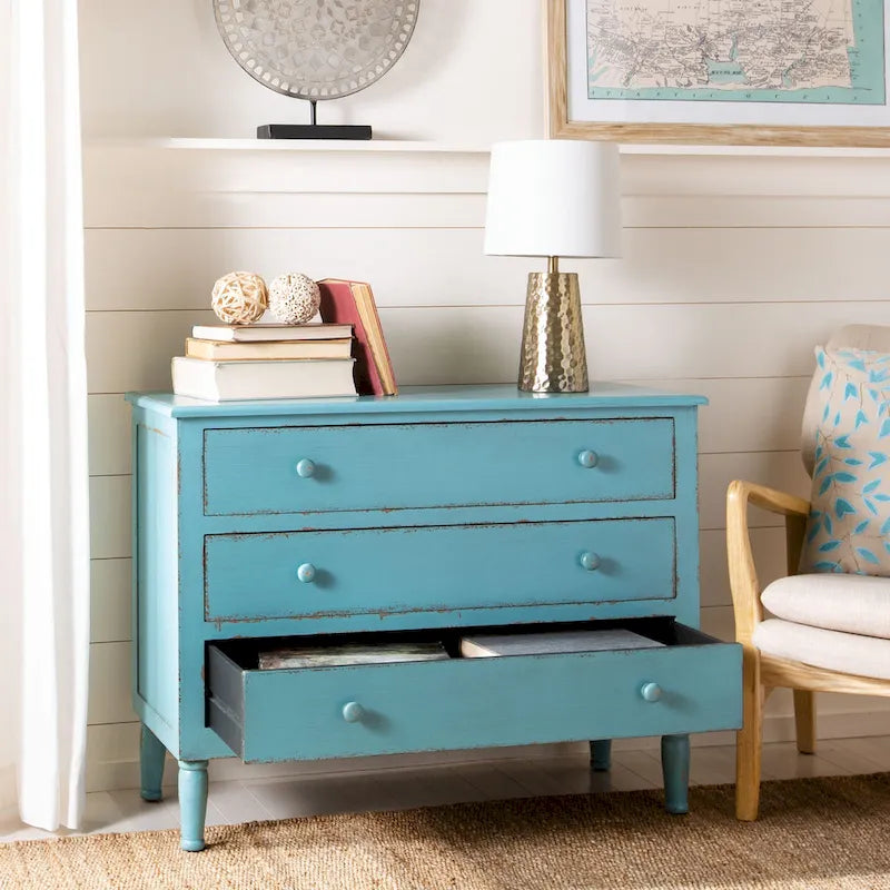 SAFAVIEH Leanna Distressed Blue 3-Drawer Storage Chest