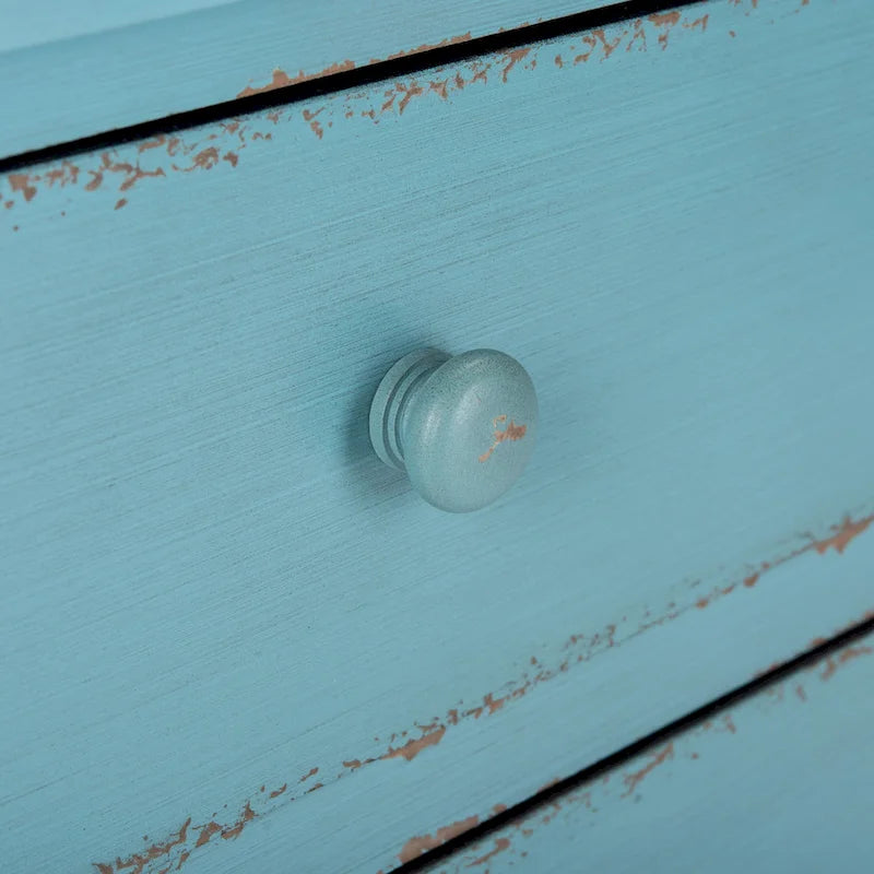 Commode de rangement bleue à 3 tiroirs, finition vieillie