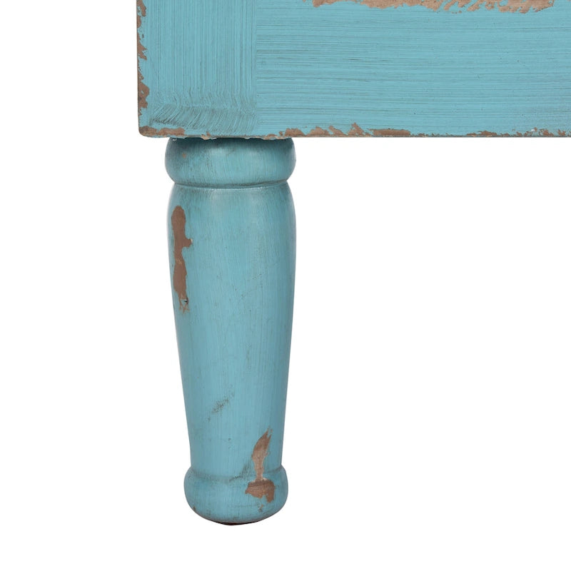Commode de rangement bleue à 3 tiroirs, finition vieillie