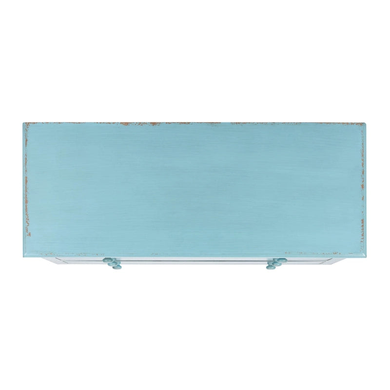 Commode de rangement bleue à 3 tiroirs, finition vieillie