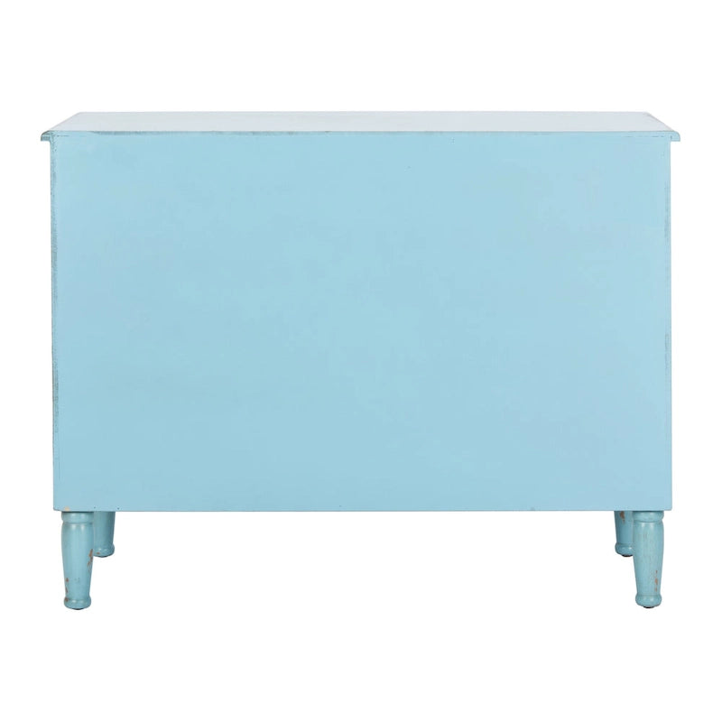 Commode de rangement bleue à 3 tiroirs, finition vieillie