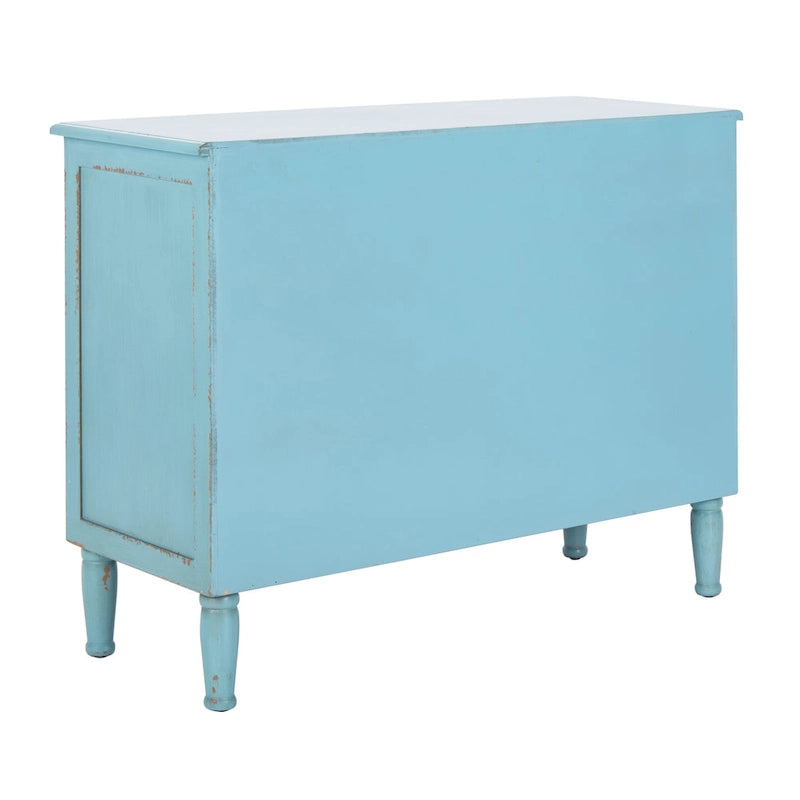 Commode de rangement bleue à 3 tiroirs, finition vieillie