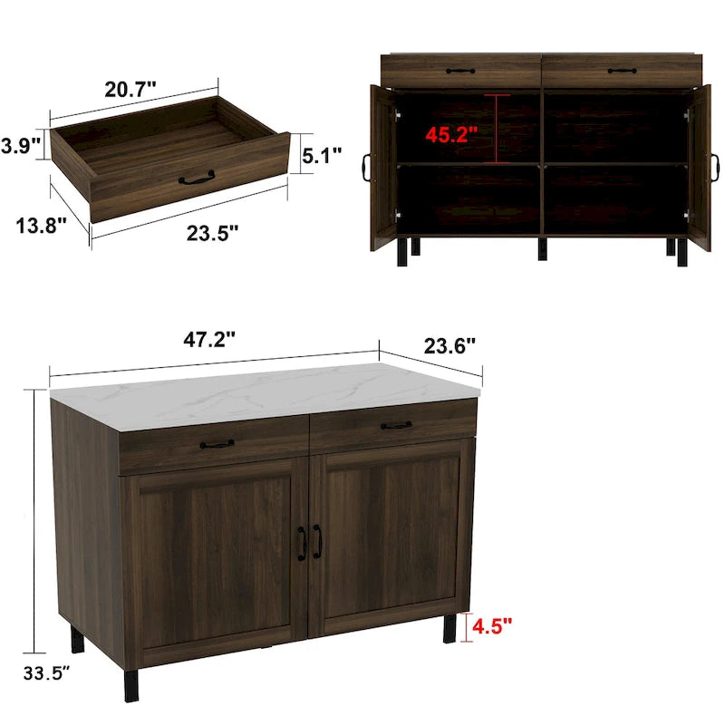 Îlot de cuisine élégant - Organisez et embellissez votre espace avec cette table buffet - 47.2X23.6X33.5