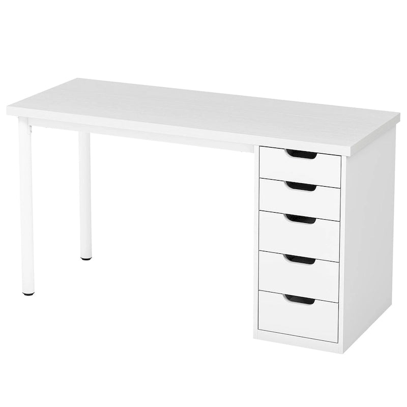 Bureau d’ordinateur de 47 pouces avec 5 tiroirs, bureau en bois et métal pour le bureau ou le salon