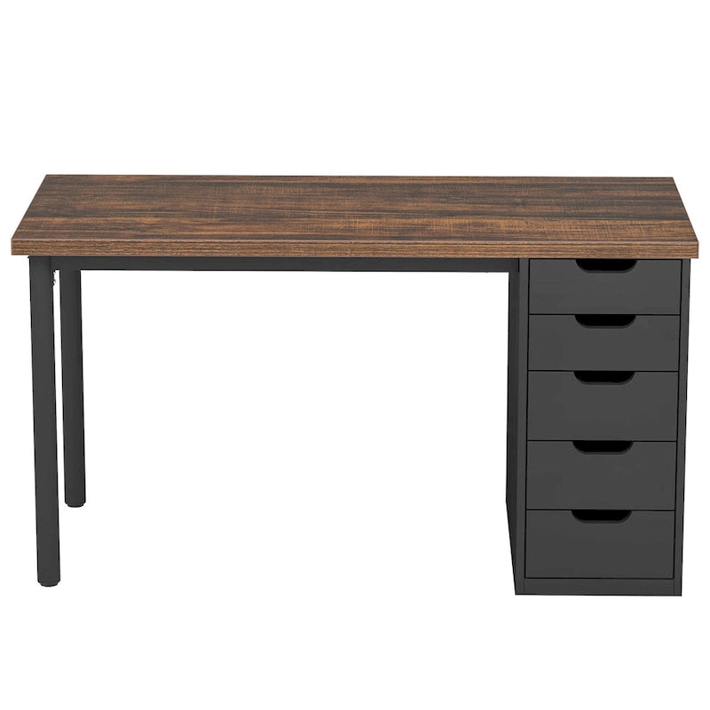 Bureau d’ordinateur de 47 pouces avec 5 tiroirs, bureau en bois et métal pour le bureau ou le salon