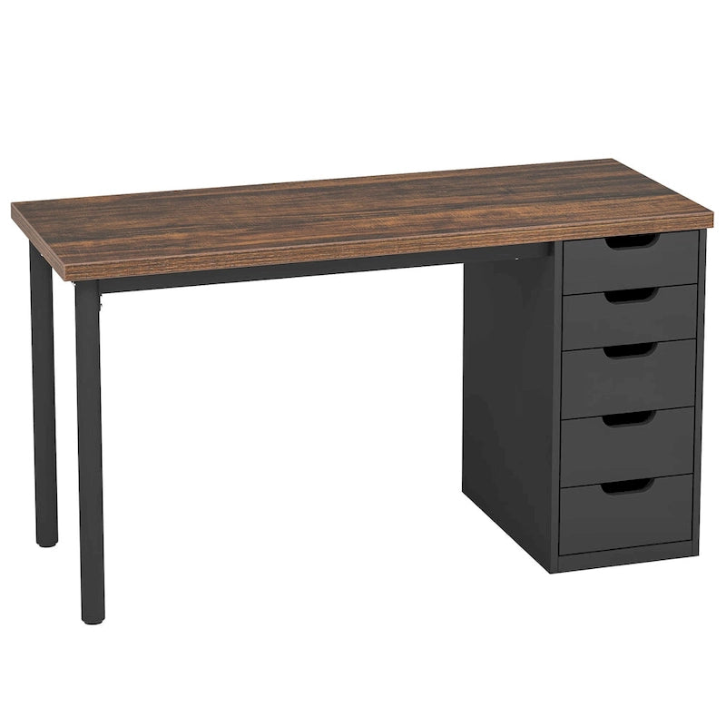 Bureau d’ordinateur de 47 pouces avec 5 tiroirs, bureau en bois et métal pour le bureau ou le salon
