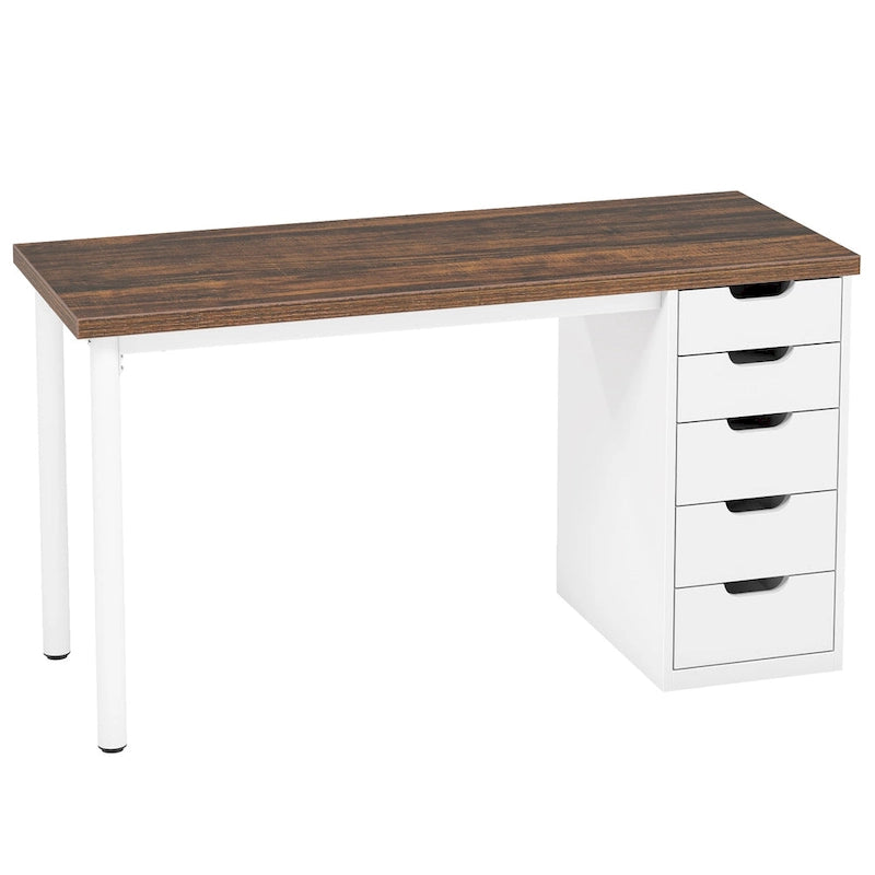 Bureau d’ordinateur de 47 pouces avec 5 tiroirs, bureau en bois et métal pour le bureau ou le salon