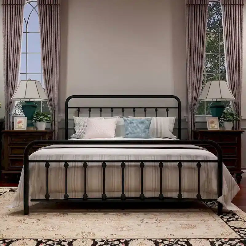 Estructura de cama de plataforma metálica vintage sencilla, de fácil montaje