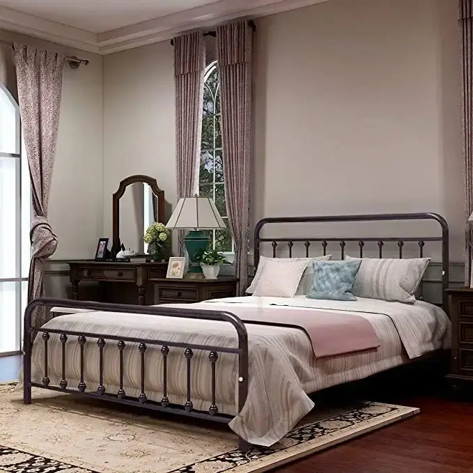Estructura de cama de plataforma metálica vintage sencilla, de fácil montaje