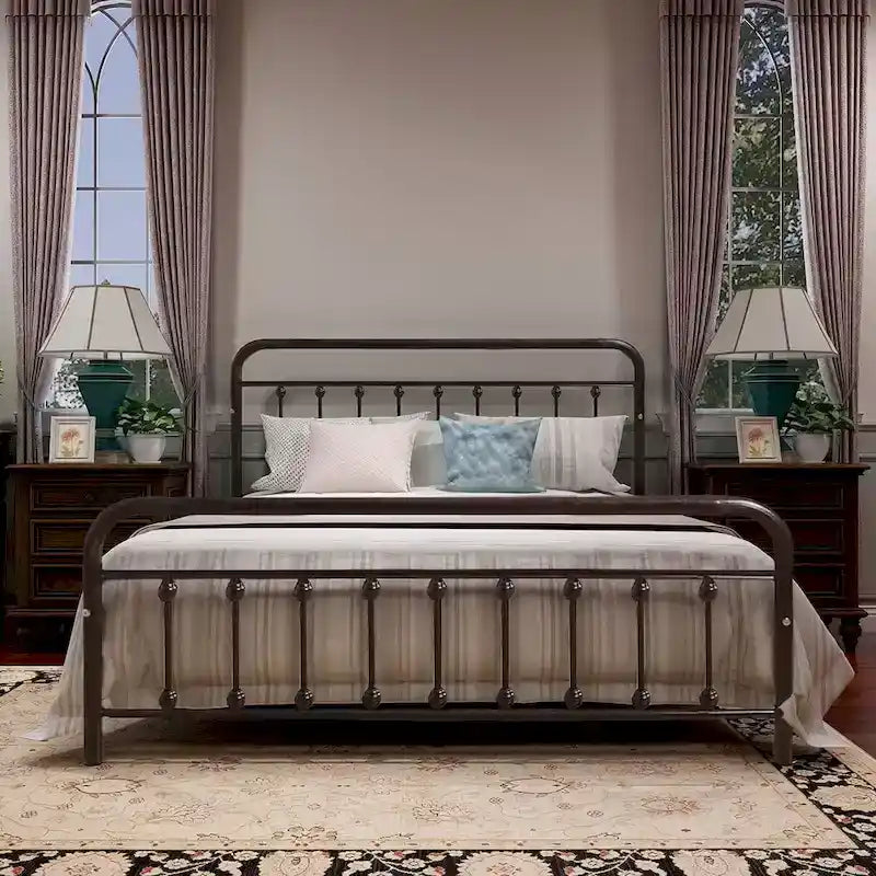 Estructura de cama de plataforma metálica vintage sencilla, de fácil montaje