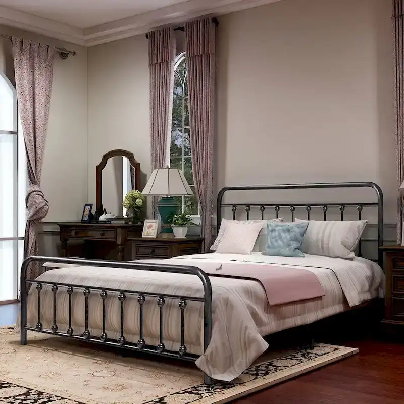 Estructura de cama de plataforma metálica vintage sencilla, de fácil montaje