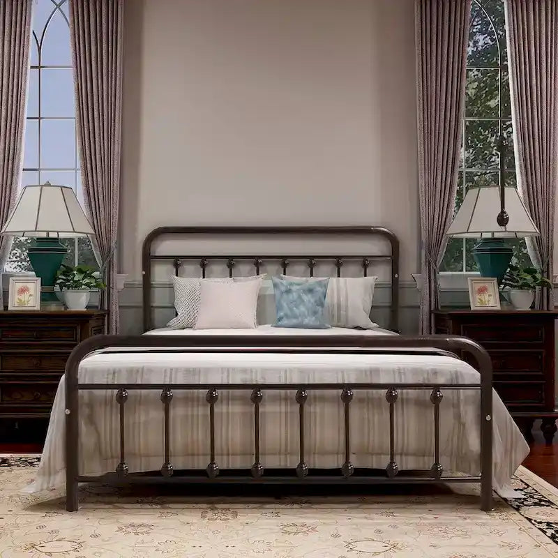 Estructura de cama de plataforma metálica vintage sencilla, de fácil montaje