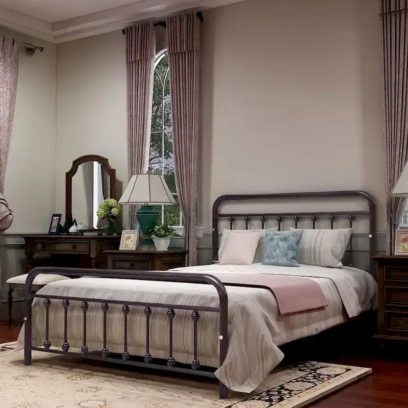 Estructura de cama de plataforma metálica vintage sencilla, de fácil montaje