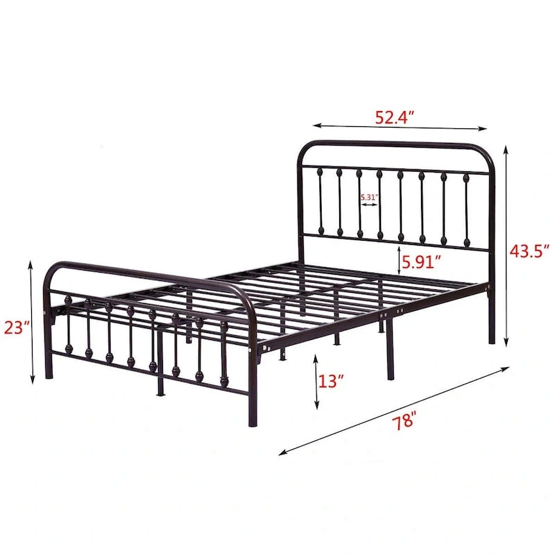 Estructura de cama de plataforma metálica vintage sencilla, de fácil montaje