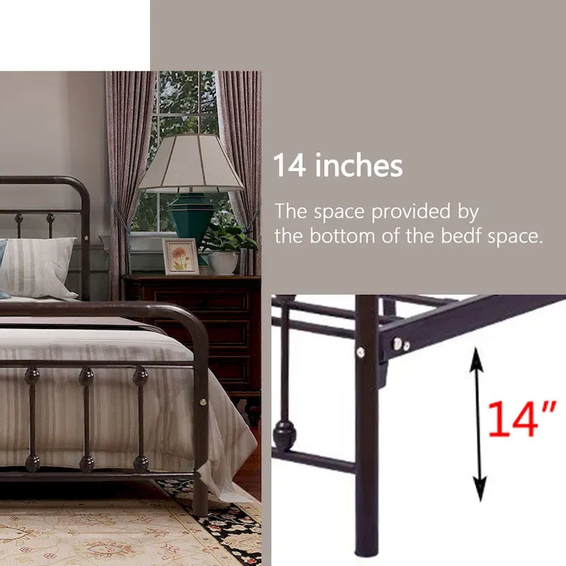 Estructura de cama de plataforma metálica vintage sencilla, de fácil montaje