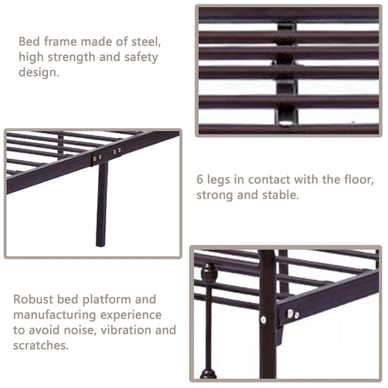 Estructura de cama de plataforma metálica vintage sencilla, de fácil montaje