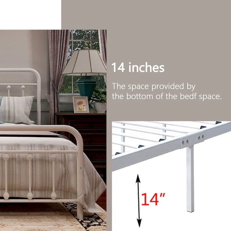 Estructura de cama de plataforma metálica vintage sencilla, de fácil montaje