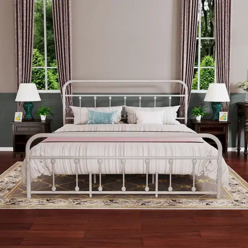 Estructura de cama de plataforma metálica vintage sencilla, de fácil montaje