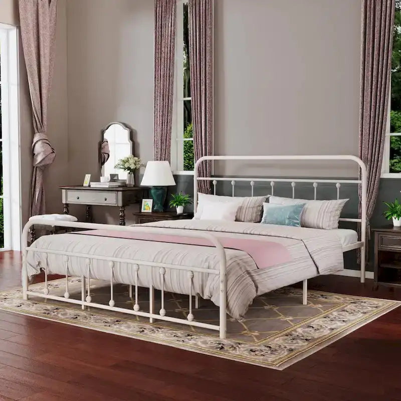 Estructura de cama de plataforma metálica vintage sencilla, de fácil montaje