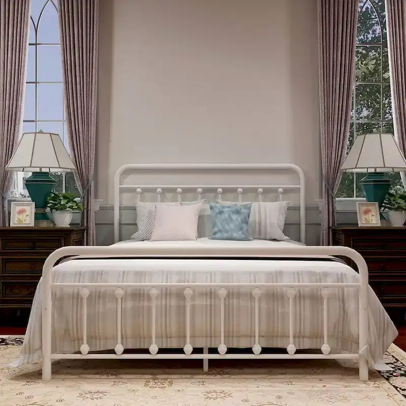 Estructura de cama de plataforma metálica vintage sencilla, de fácil montaje