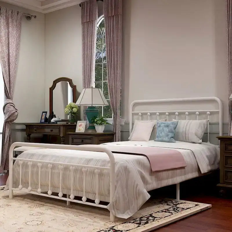 Estructura de cama de plataforma metálica vintage sencilla, de fácil montaje