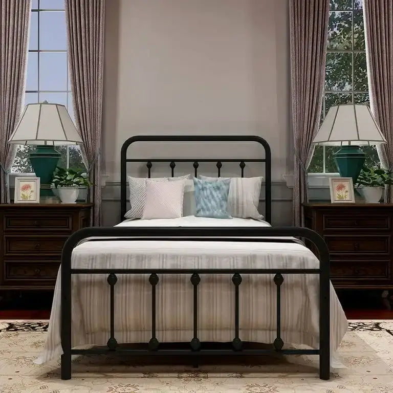 Estructura de cama de plataforma metálica vintage sencilla, de fácil montaje