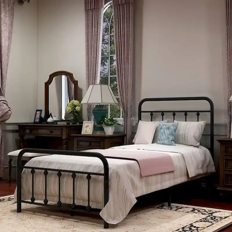 Estructura de cama de plataforma metálica vintage sencilla, de fácil montaje