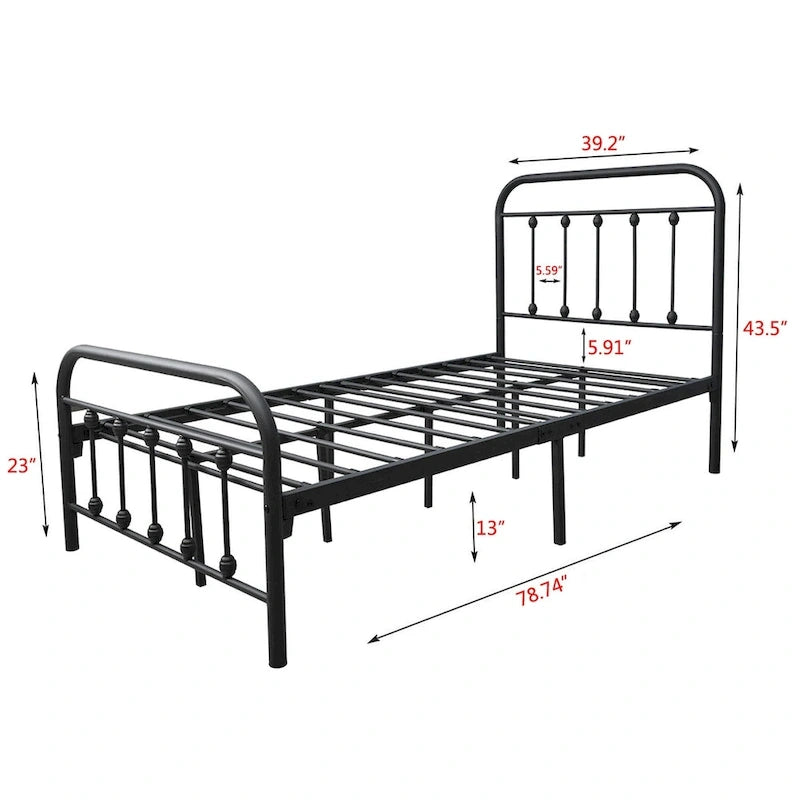 Estructura de cama de plataforma metálica vintage sencilla, de fácil montaje