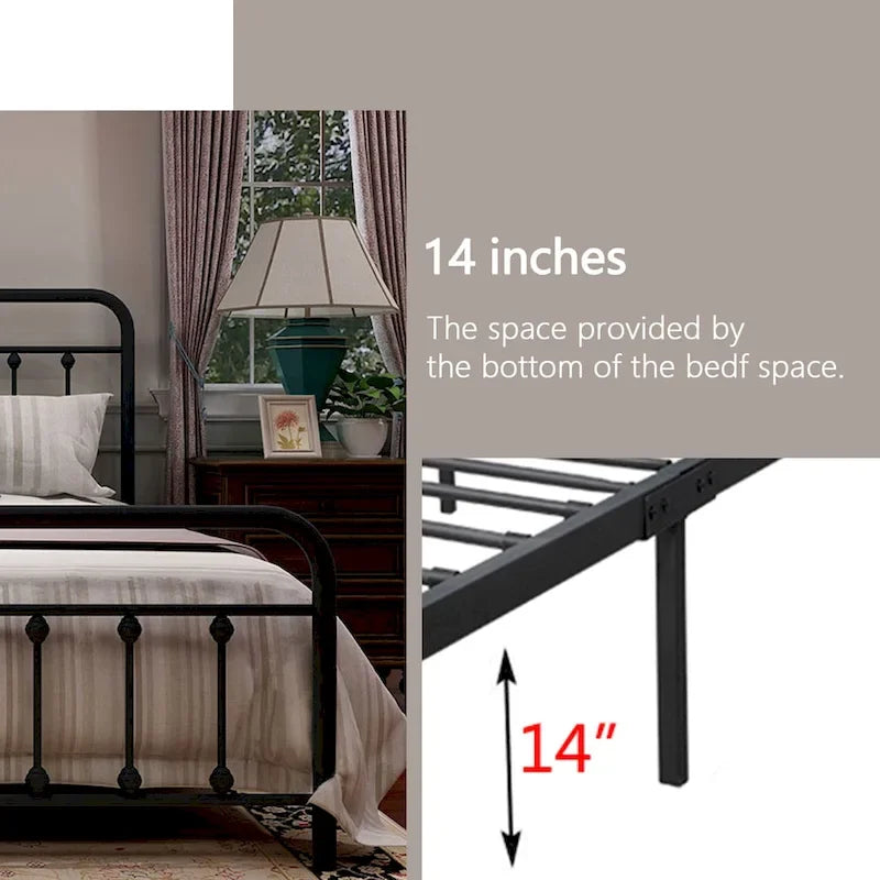 Estructura de cama de plataforma metálica vintage sencilla, de fácil montaje