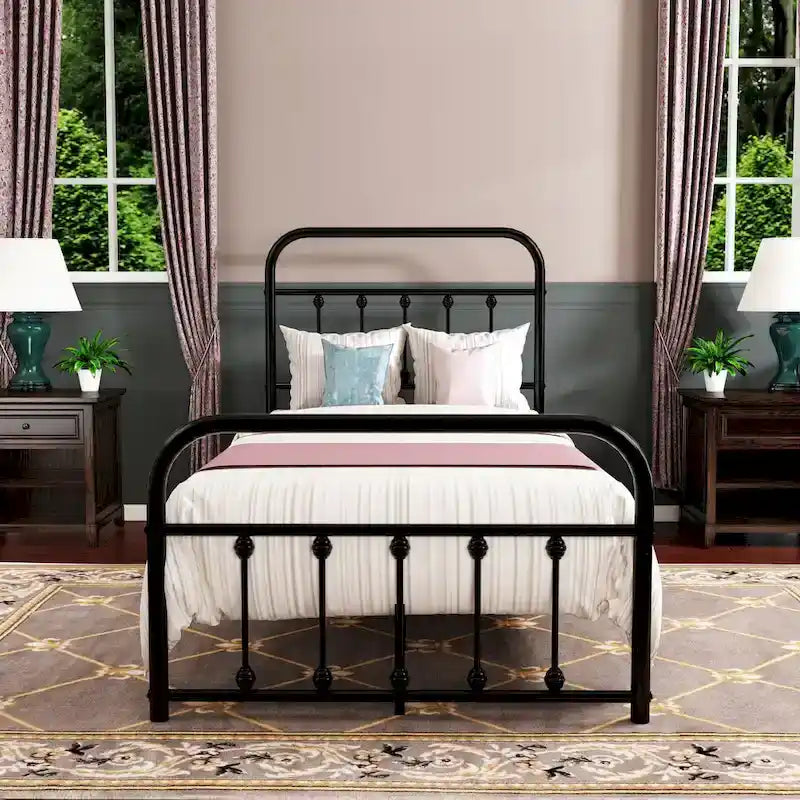 Estructura de cama de plataforma metálica vintage sencilla, de fácil montaje