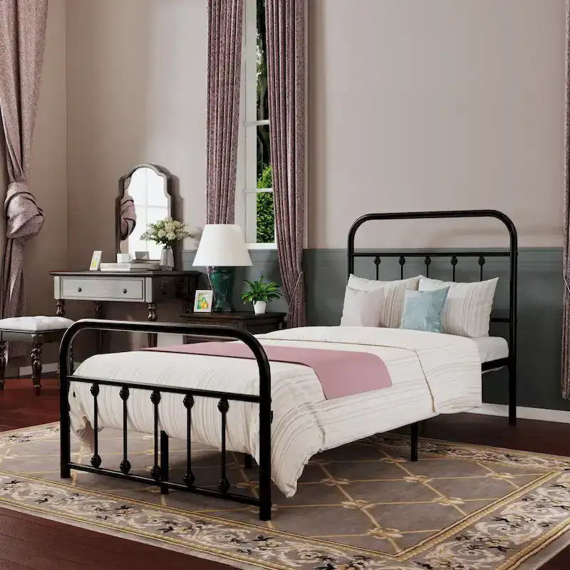 Estructura de cama de plataforma metálica vintage sencilla, de fácil montaje