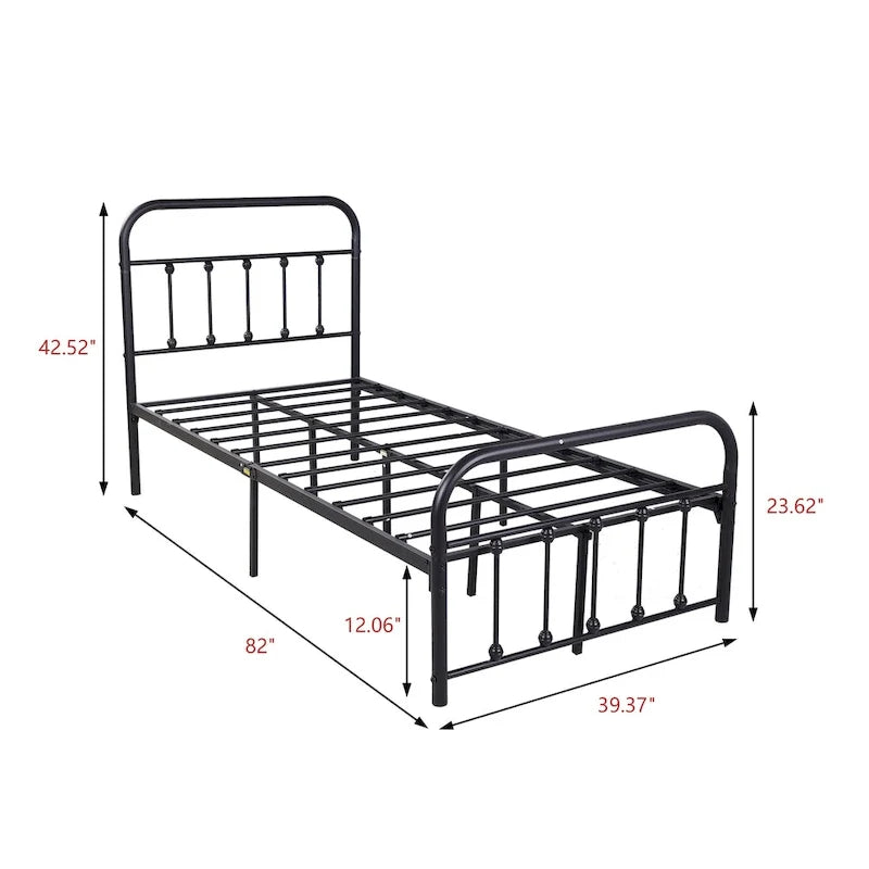 Estructura de cama de plataforma metálica vintage sencilla, de fácil montaje