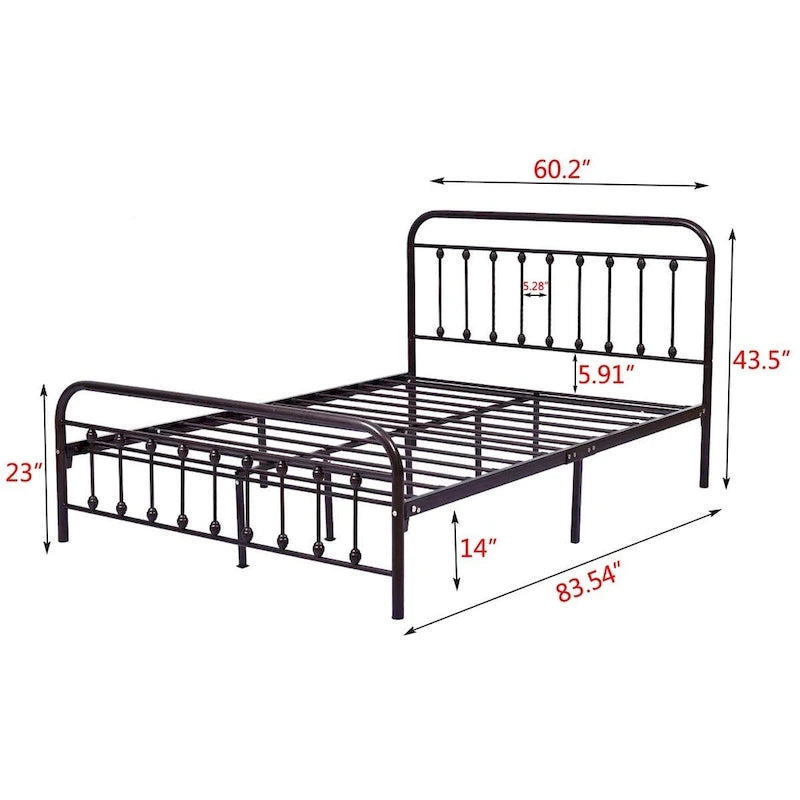 Estructura de cama de plataforma metálica vintage sencilla, de fácil montaje