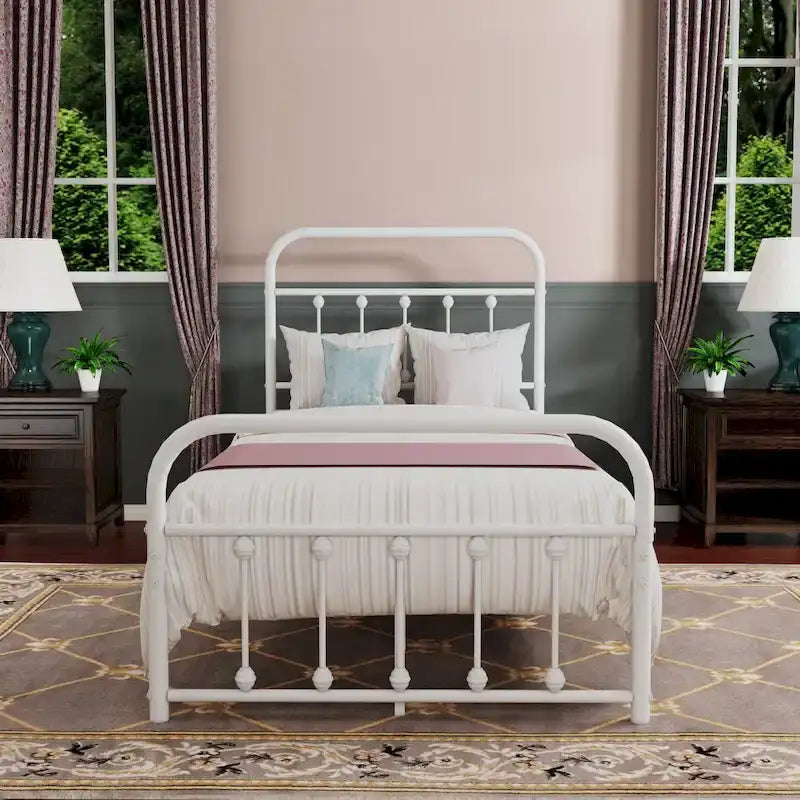 Estructura de cama de plataforma metálica vintage sencilla, de fácil montaje