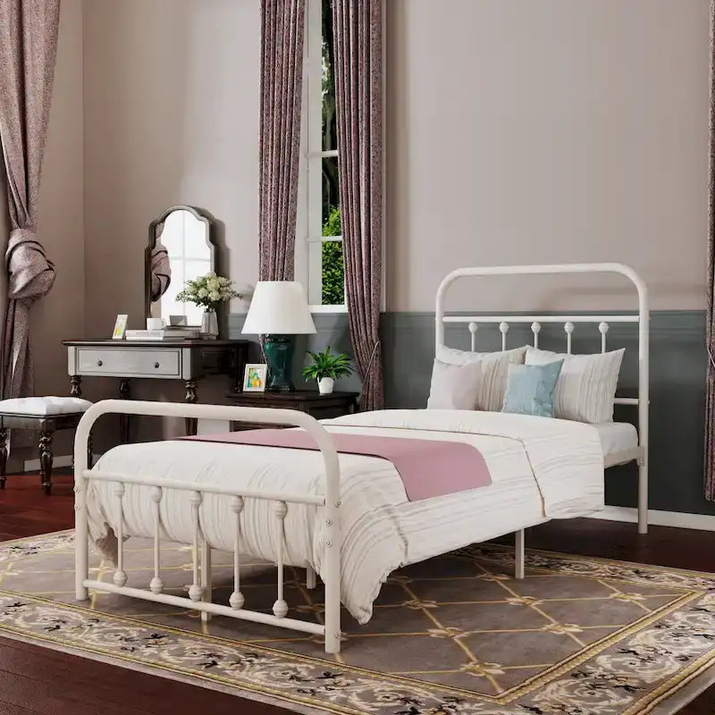 Estructura de cama de plataforma metálica vintage sencilla, de fácil montaje