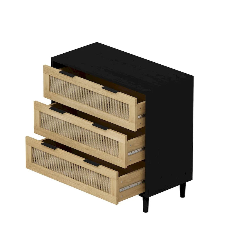 Meuble de rangement en rotin à 3 tiroirs, commode à tiroirs en rotin
