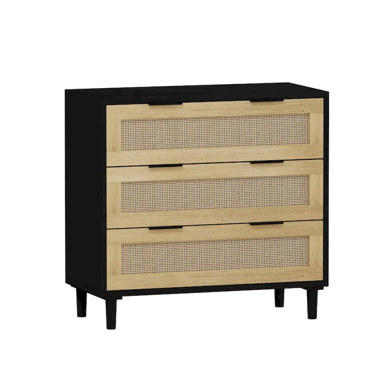 Meuble de rangement en rotin à 3 tiroirs, commode à tiroirs en rotin