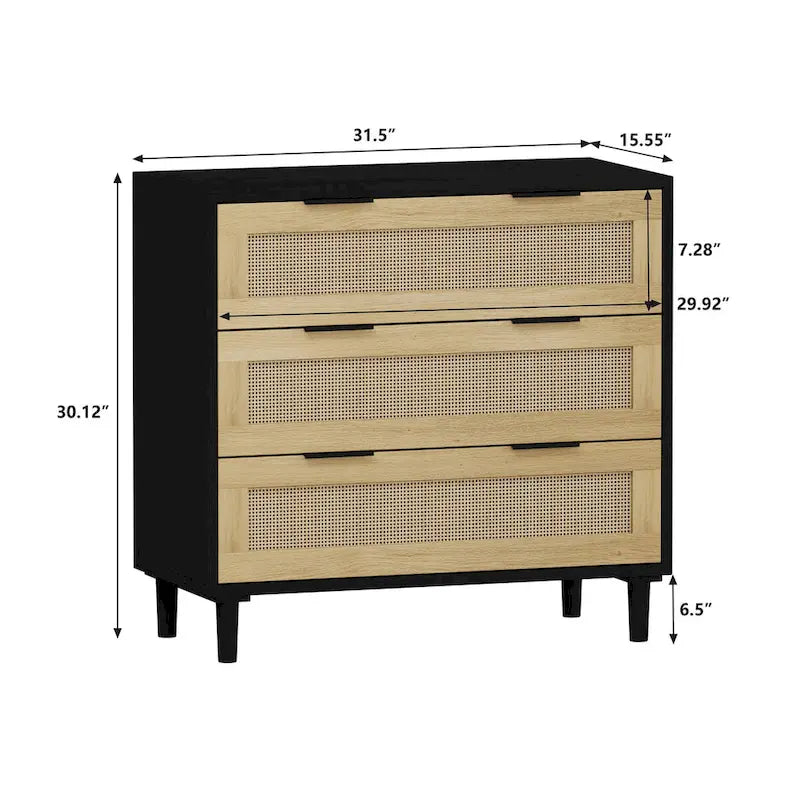 Meuble de rangement en rotin à 3 tiroirs, commode à tiroirs en rotin