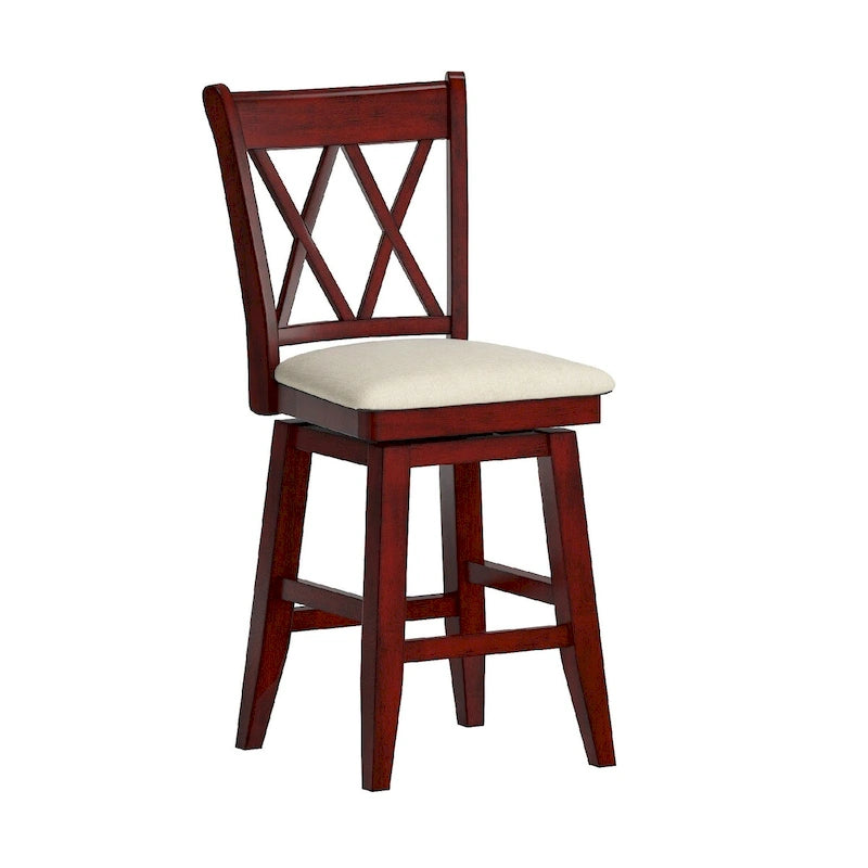 Tabouret de bar pivotant en bois avec dossier à double X