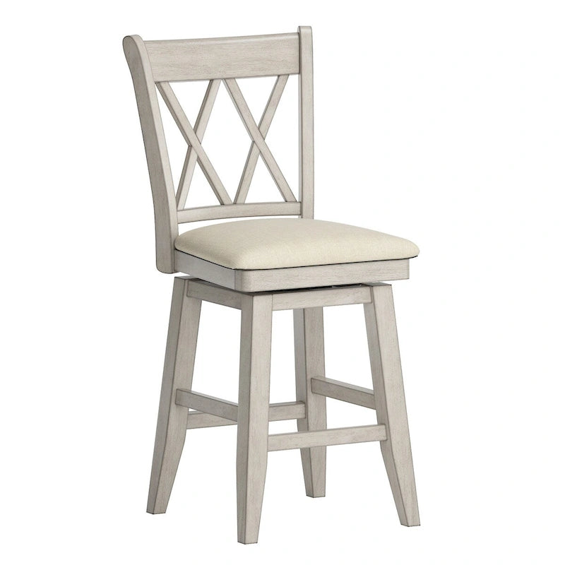 Tabouret de bar pivotant en bois avec dossier à double X