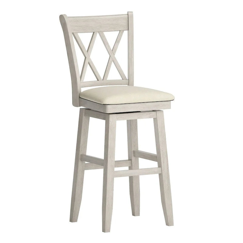 Tabouret de bar pivotant en bois avec dossier à double X