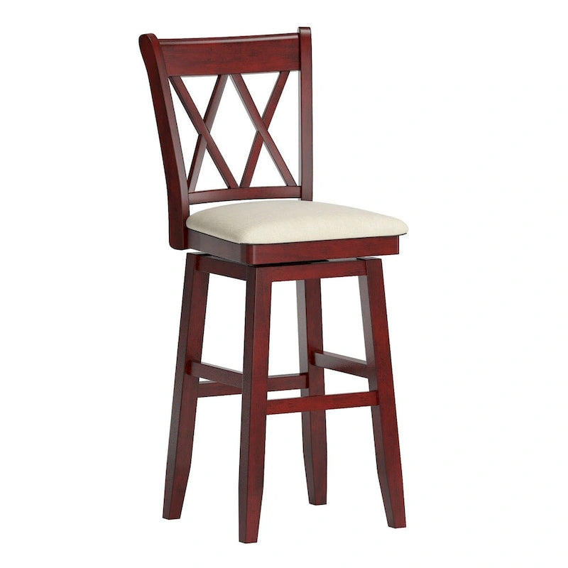 Tabouret de bar pivotant en bois avec dossier à double X