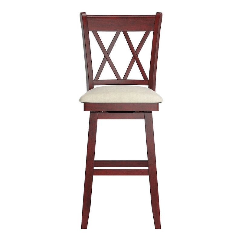 Tabouret de bar pivotant en bois avec dossier à double X